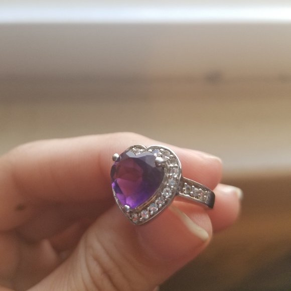 Heart Engagement ring - size 5 - amethyst and CZ - Picture 5 of 15